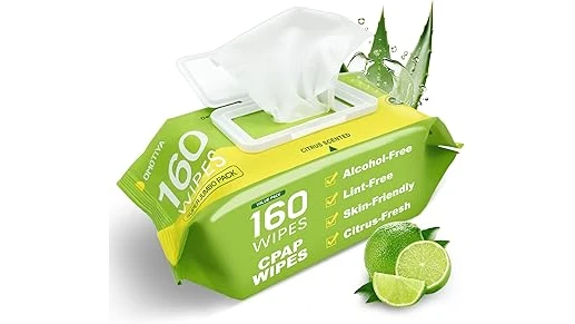 The image shows a selection of CPAP cleaning wipes arranged neatly for comparison.